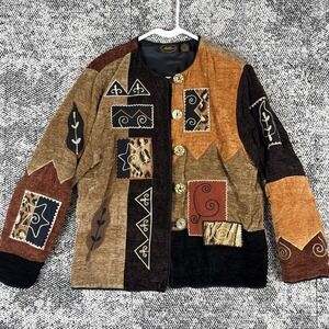 Allure Boho Patchwork Lined Jacket Womens Medium Artsy‎ Festival Button Front